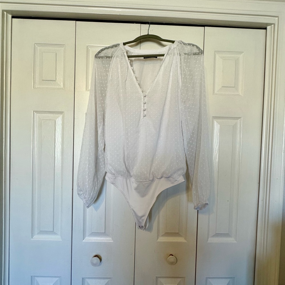 Abercrombie & Fitch White Sheer Bodysuit Long Sleeve Size Large - Picture 6 of 10